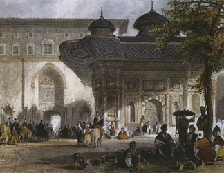 Keiserporten til Topkapi-palasset og sultan Ahmed IIIs fontene, Istanbul, 1839